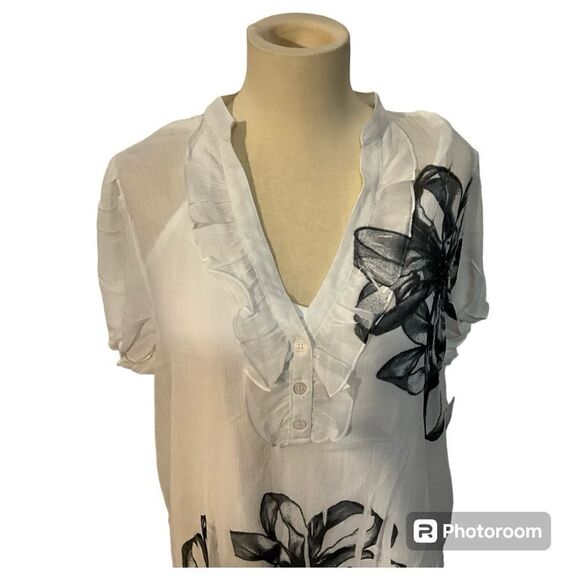 AB Studio sheer white blouse. NWT Large - Picture 2 of 4